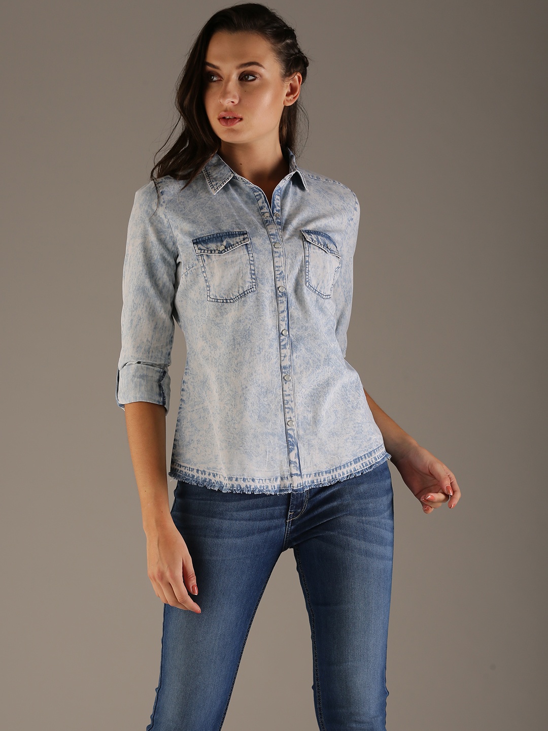 

Flying Machine Women Blue Comfort Regular Fit Faded Casual Shirt