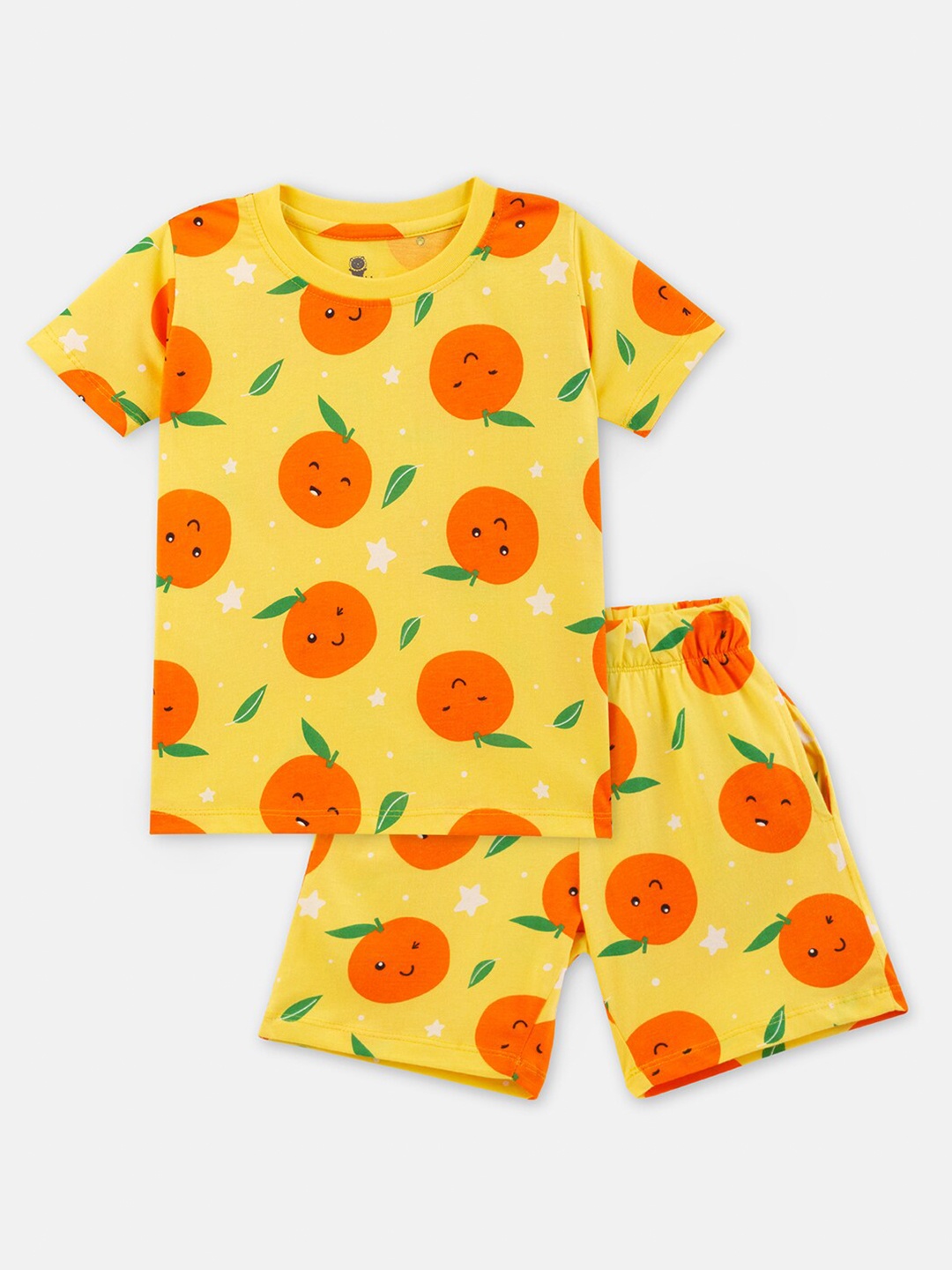 

Cuddles for Cubs Kids Conversational Printed Cotton T-Shirt with Shorts, Yellow