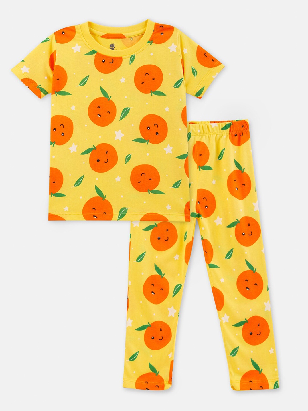 

Cuddles for Cubs Kids Printed Cotton T-Shirt with Trousers, Yellow