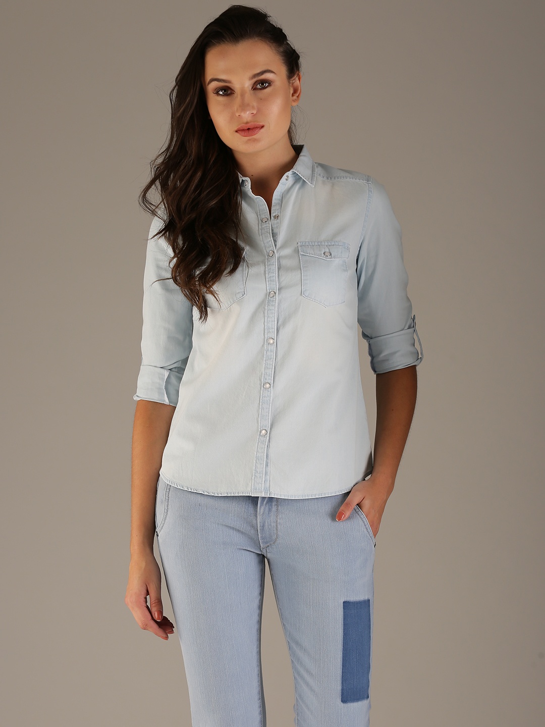 

Flying Machine Women Blue Comfort Regular Fit Faded Casual Shirt
