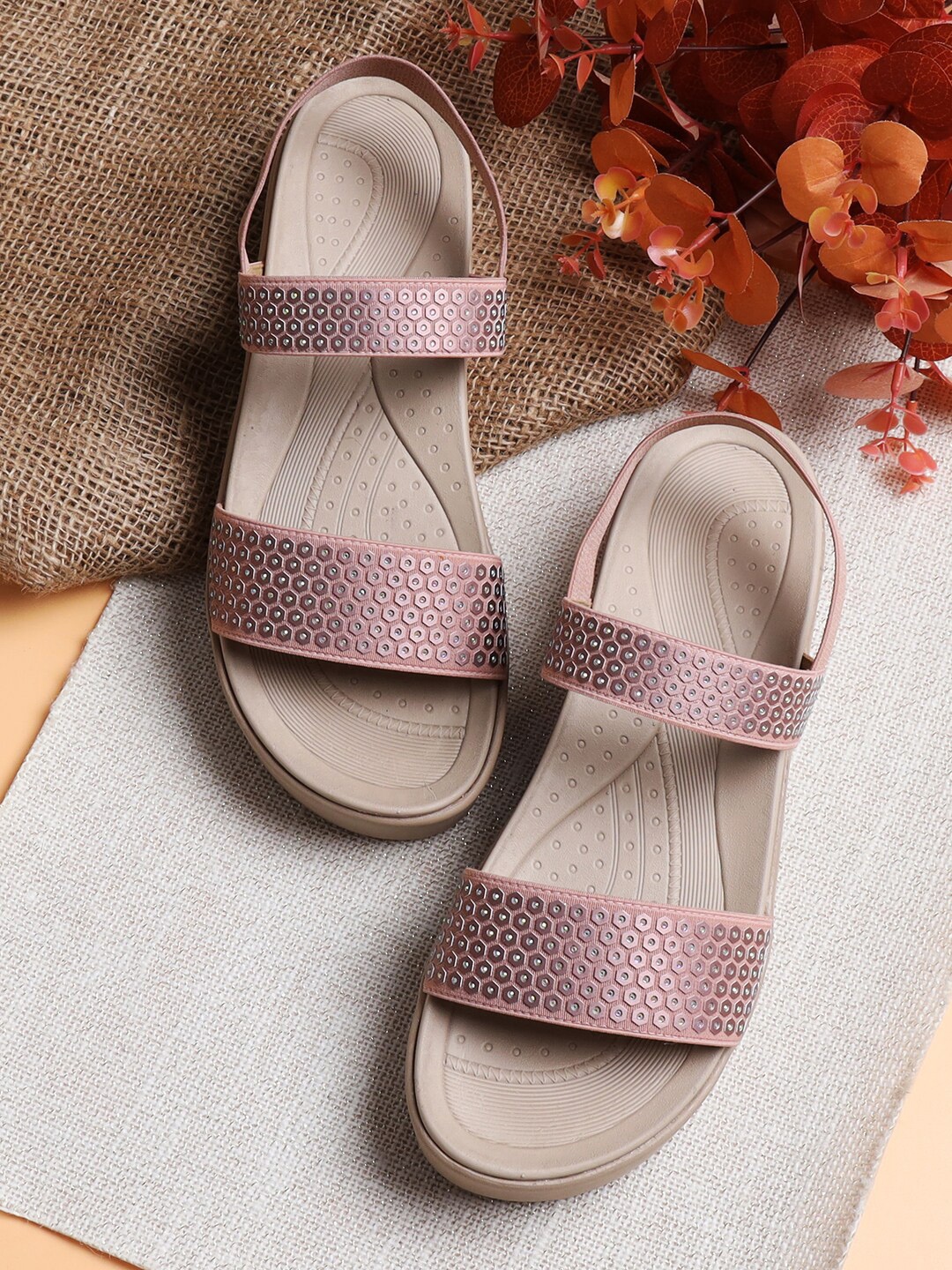 

V-WALK Embellished PU Platform Sandals, Peach