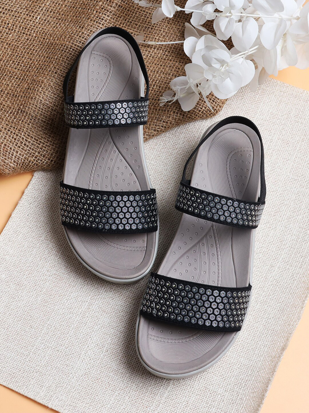 

V-WALK Embellished PU Wedge Sandals, Black