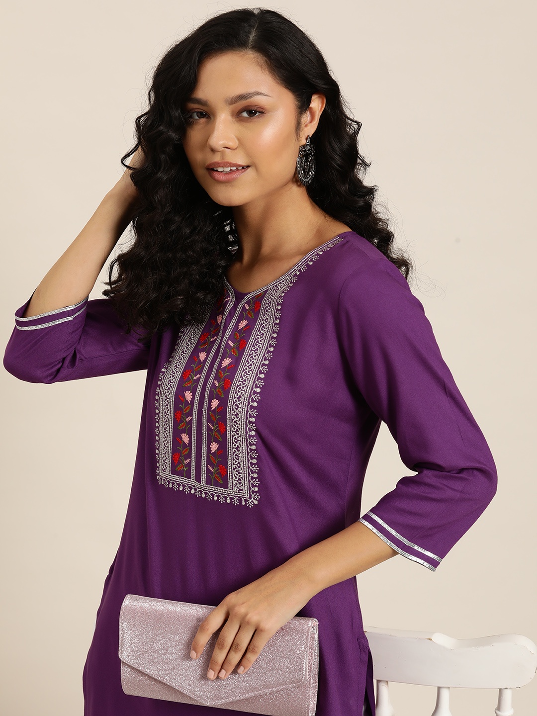 

HERE&NOW Women Floral Yoke Design Kurta, Purple
