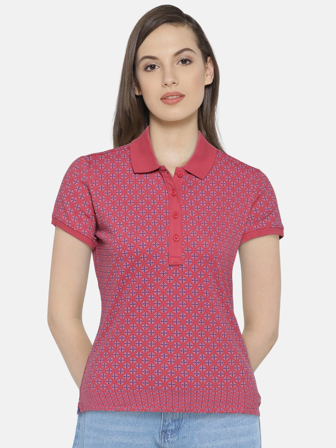 

U.S. Polo Assn. Women Pink Printed Polo Collar T-shirt