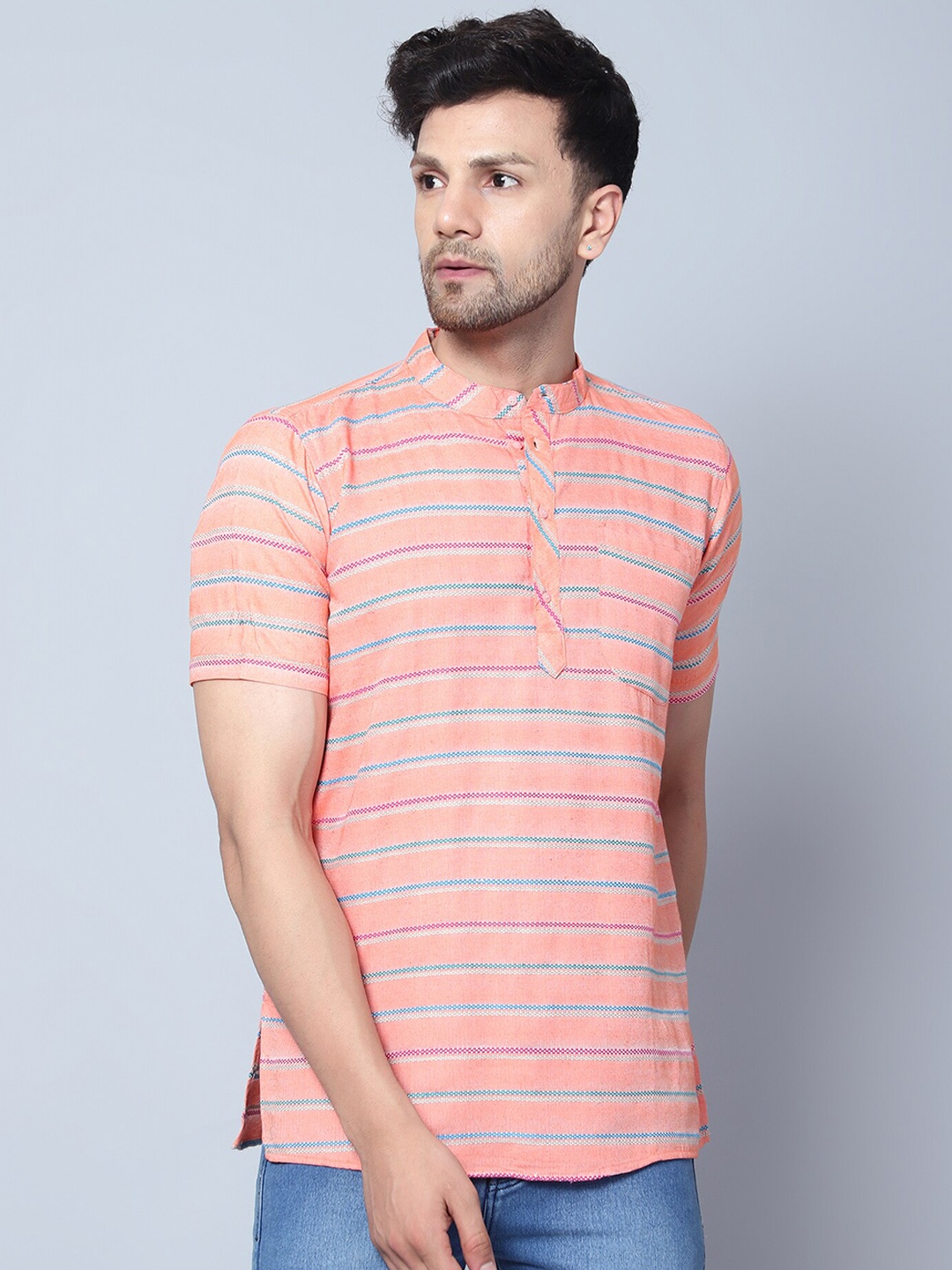 

Latest Chikan Garments Striped Straight Kurta, Coral