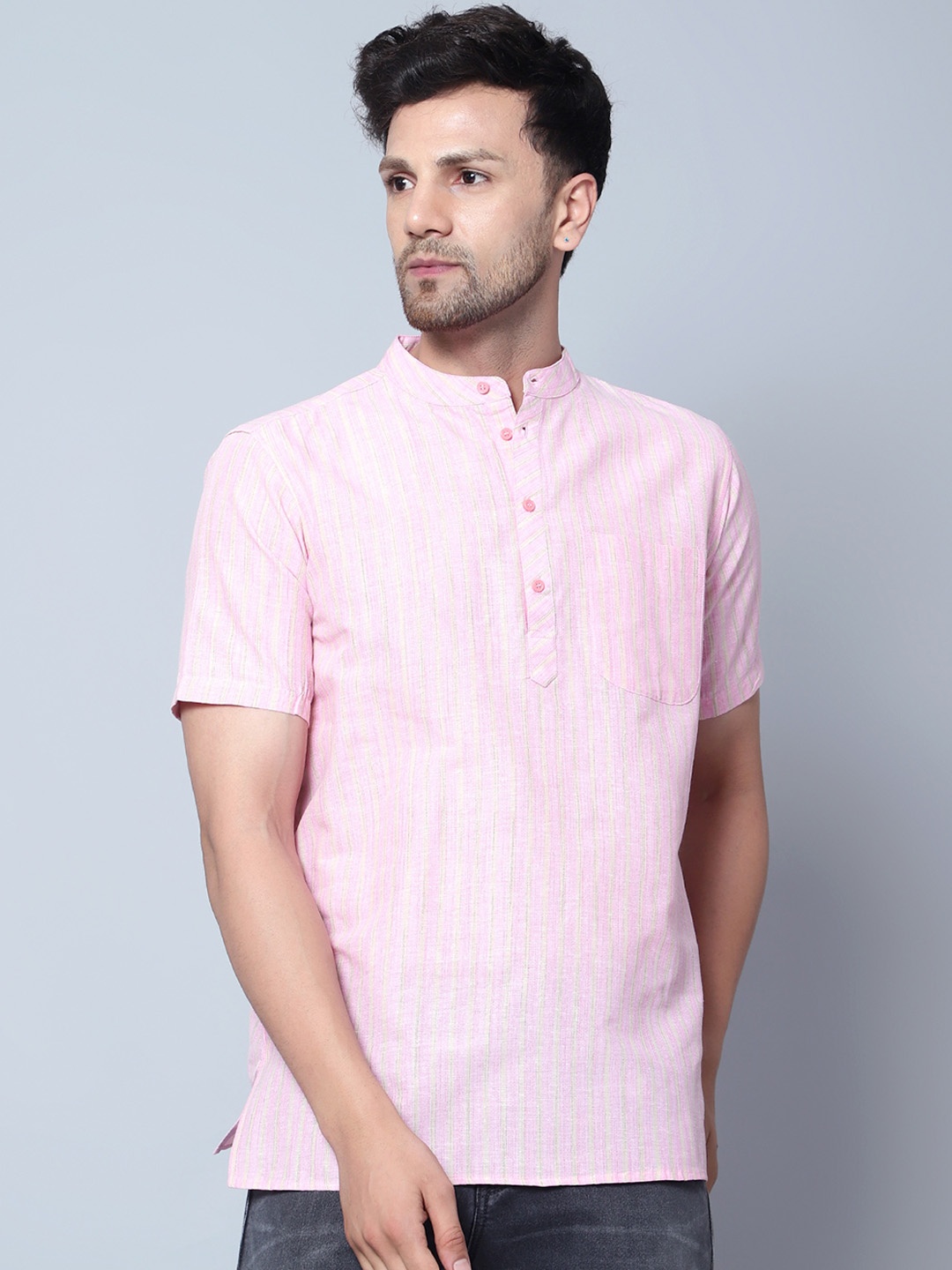 

Latest Chikan Garments Striped Straight Kurta, Pink