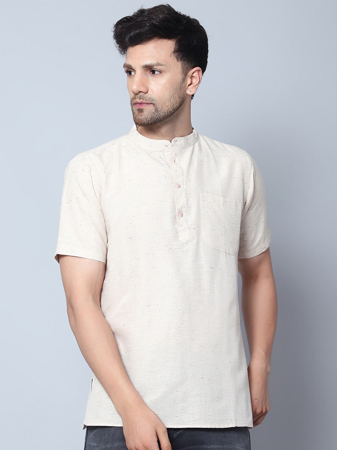 

Latest Chikan Garments Mandarin Collar Short Sleeve Straight Kurta, Beige