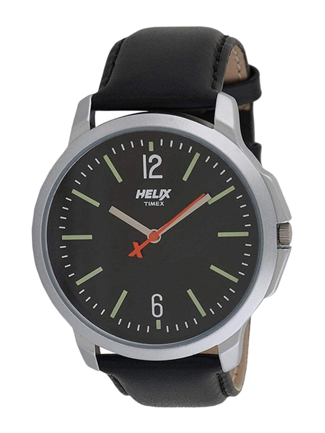 

Helix Men Black Dial & Black Leather Straps Analogue Watch TW027HG01