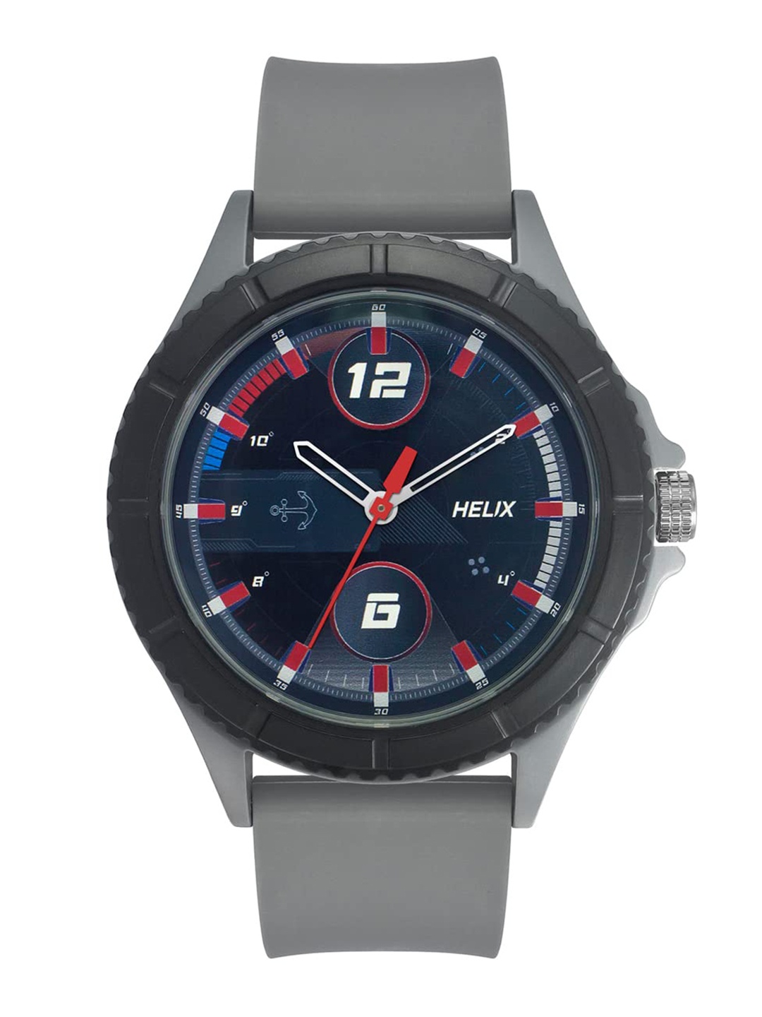 

Helix Men Patterned Dial & Straps Reset Time Analogue Watch TW033HG17, Grey