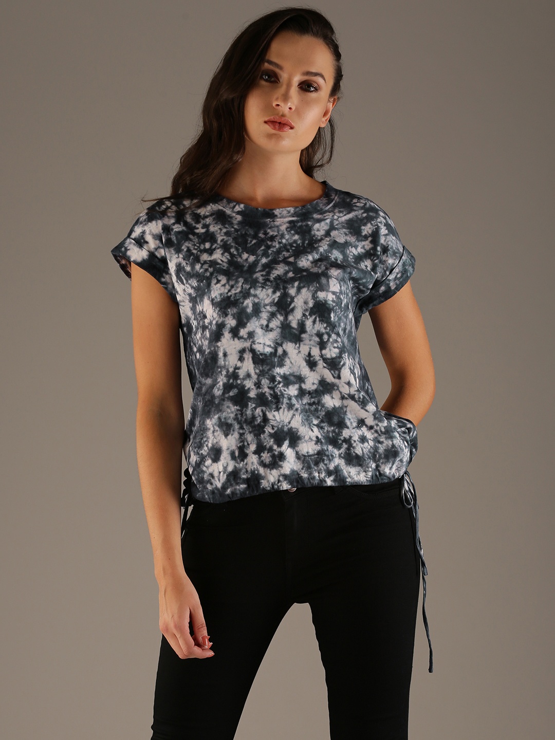 

Flying Machine Women Navy Blue Dyed Round Neck T-shirt