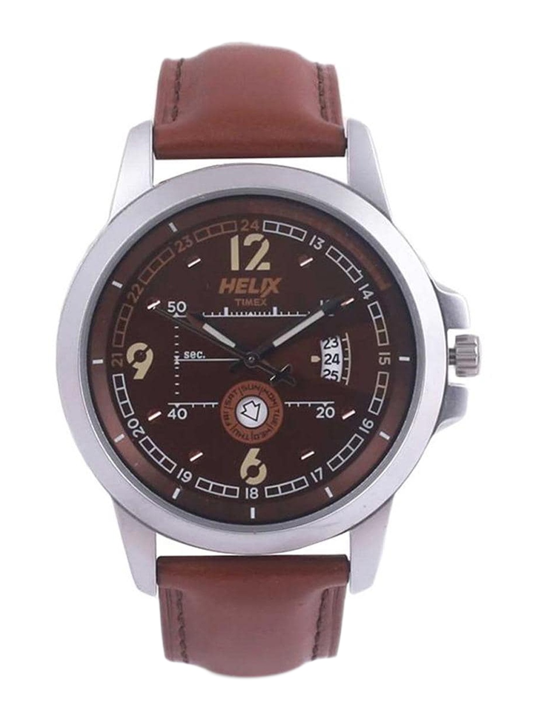 

Helix Men Embellished Dial Leather Straps Analogue Watch TW023HG11, Brown