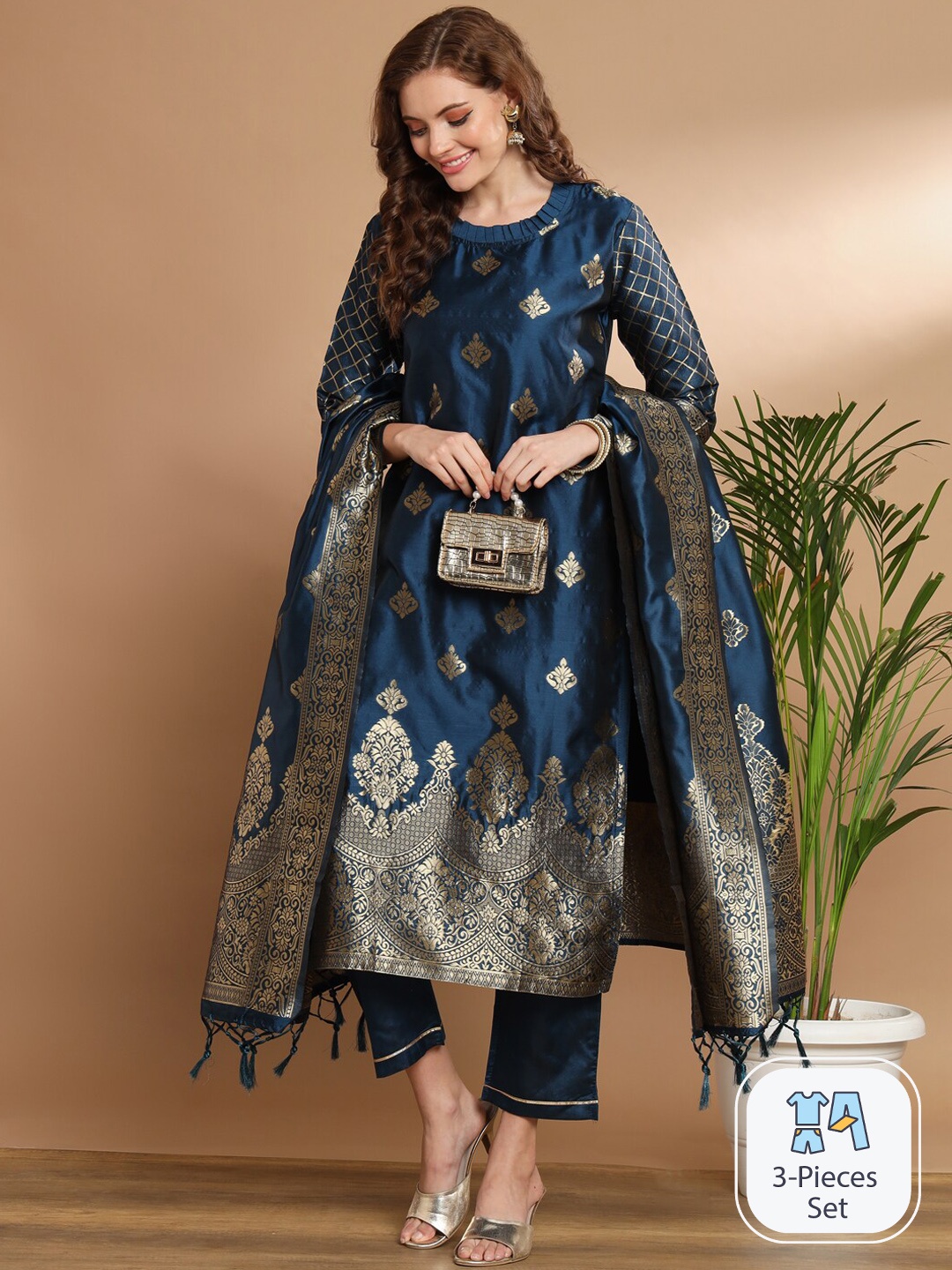 

PPTOSS Ethnic Motifs Woven Design Kurta With Trousers & With Dupatta, Blue