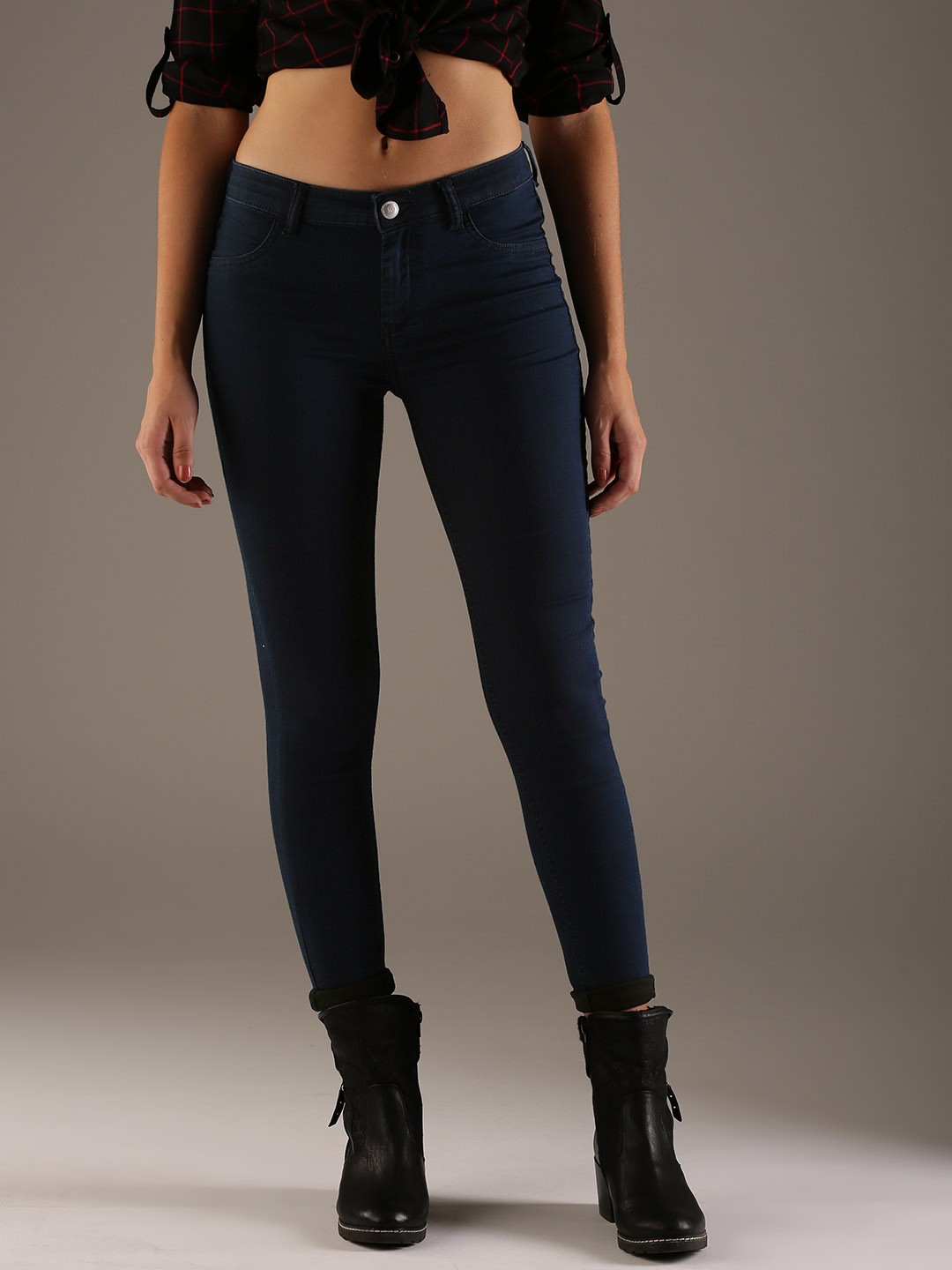 

Flying Machine Women Navy Blue Mid-Rise Clean Look Jeggings
