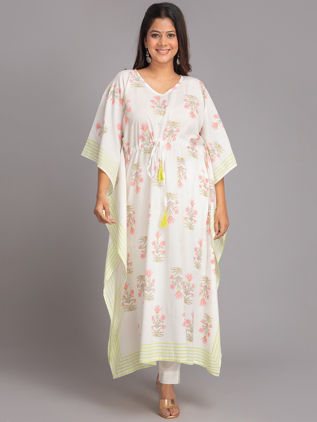 

SUTI Floral Printed Kaftan Pure Cotton Kurta, Green