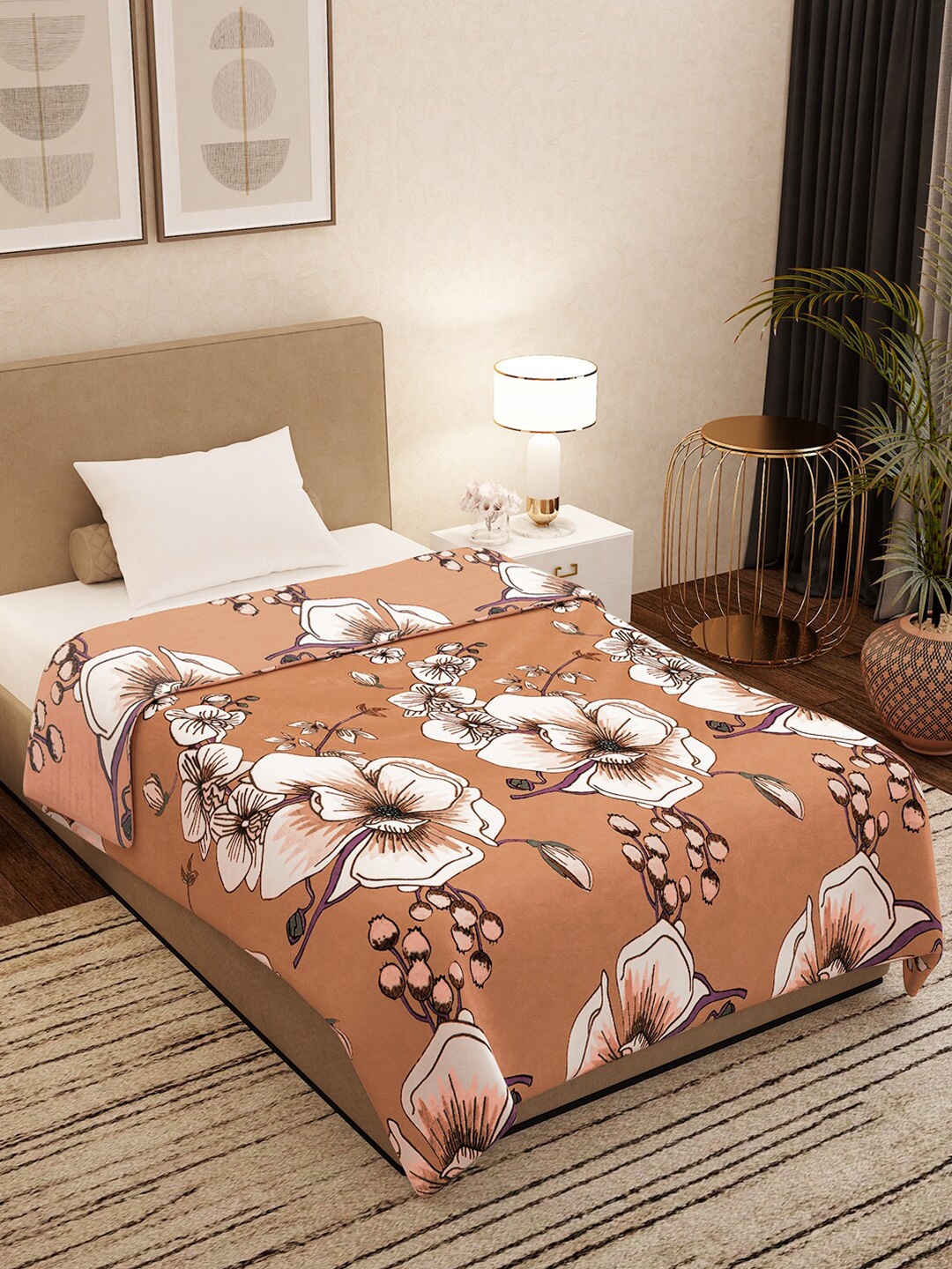 

Story@home Brown & White Floral Mild Winter 300 GSM Single Bed Blanket