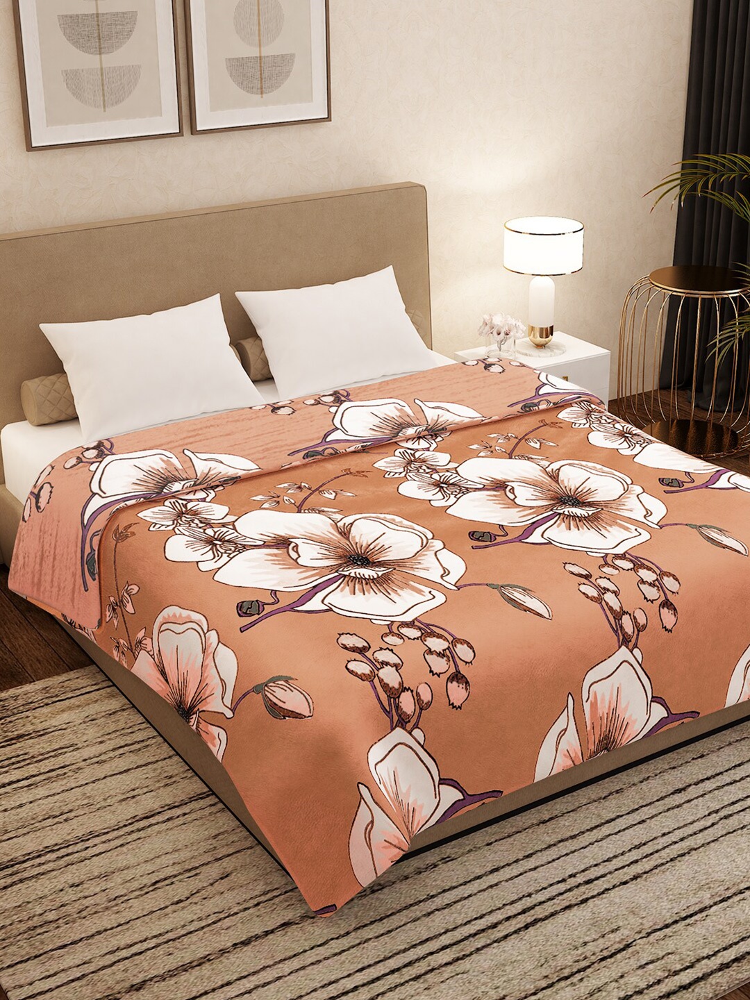 

Story@home Brown & White Floral Mild Winter 300 GSM Double Bed Blanket