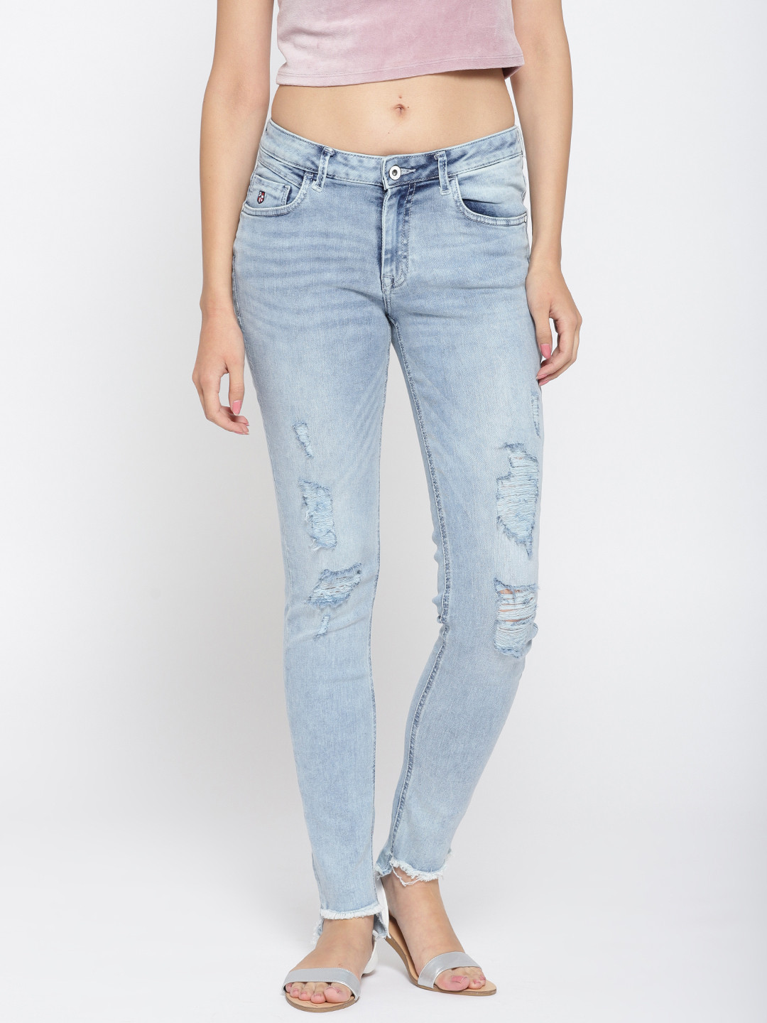 

U.S. Polo Assn. Women Blue Super Skinny Fit Mid-Rise Mildly Distressed Stretchable Jeans