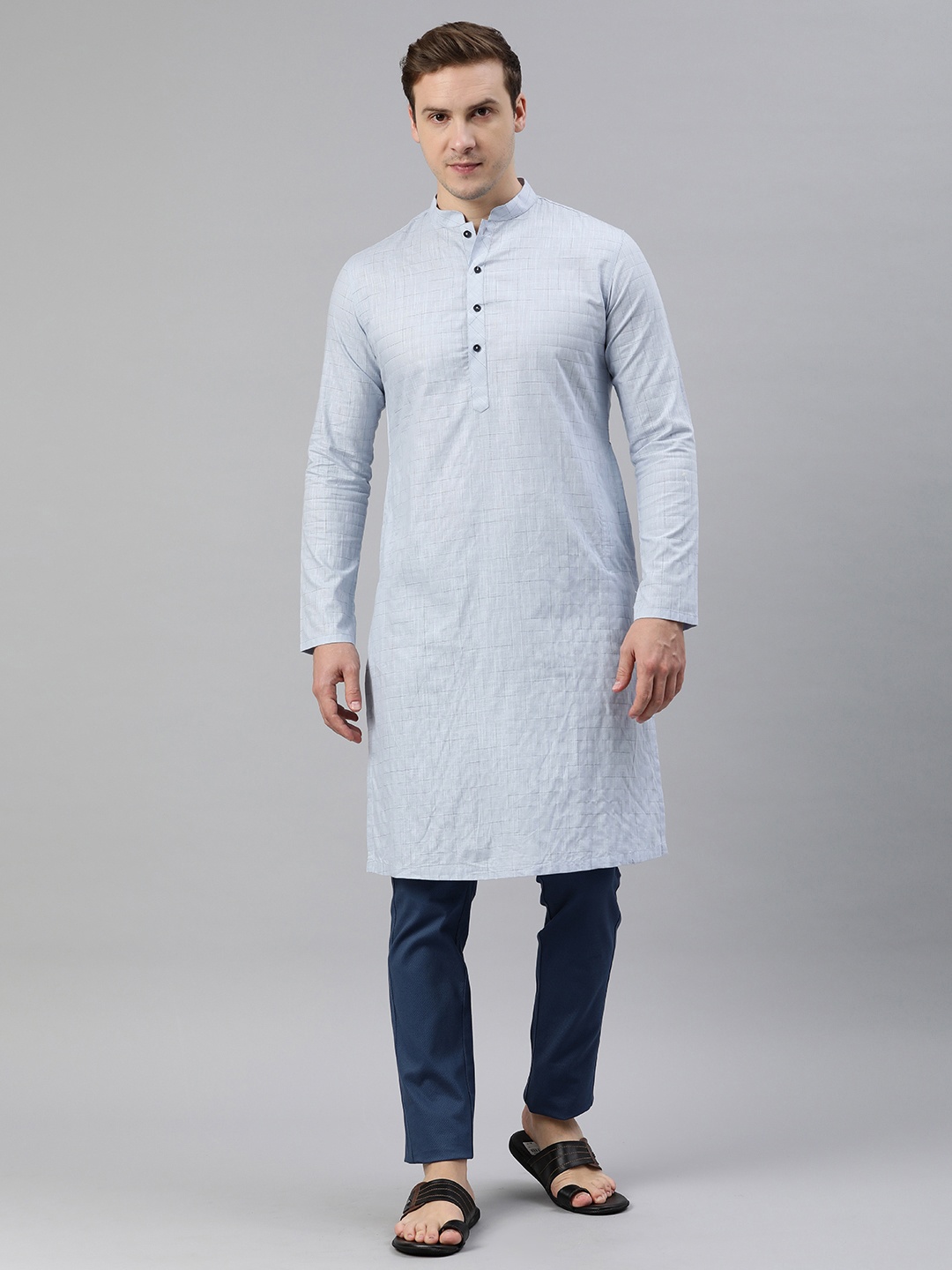 

Manthan Men Checked Cotton Kurta, Blue