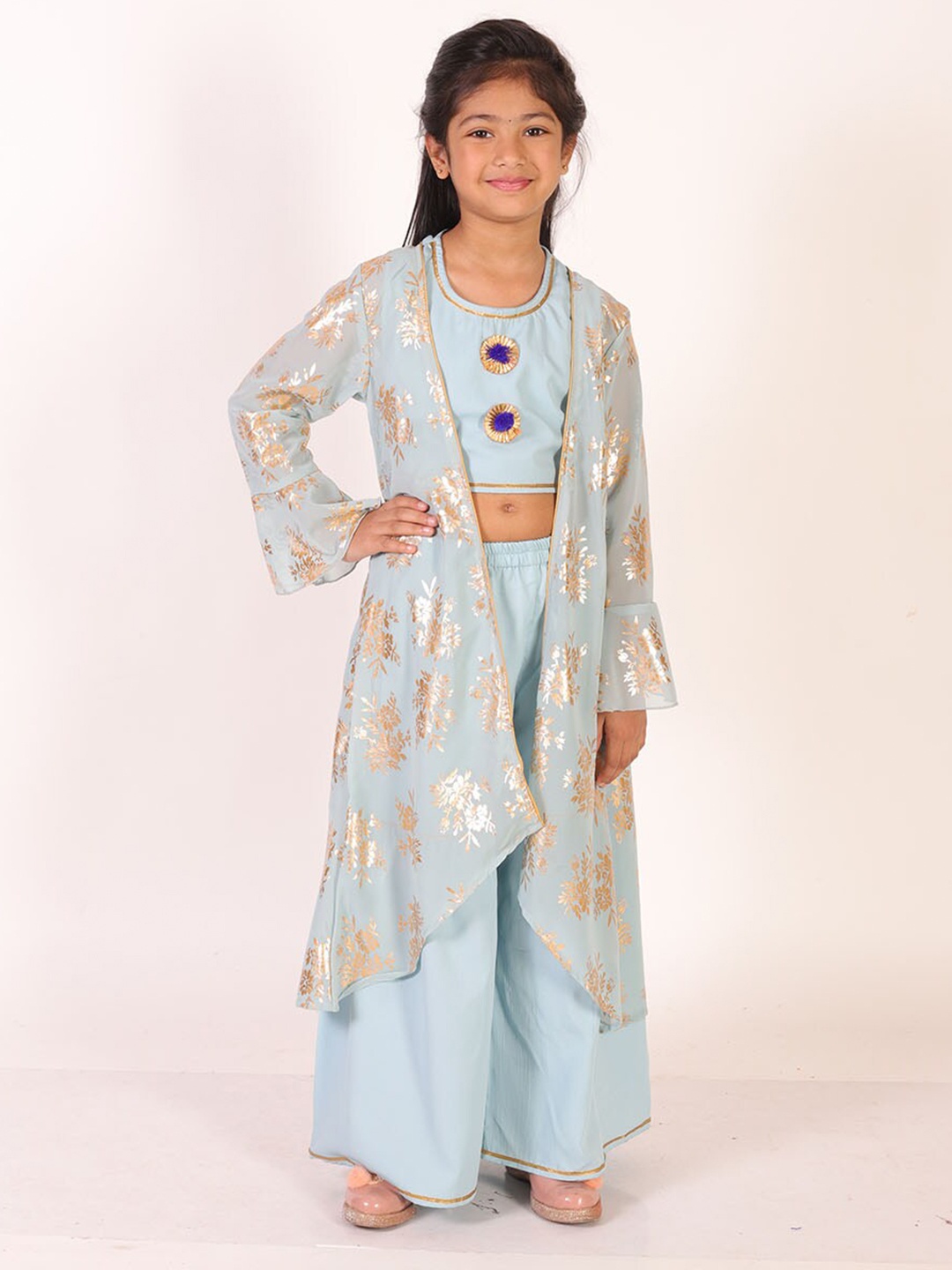 

M'andy Girls Floral Printed Top & Pyjamas With Shrug, Blue