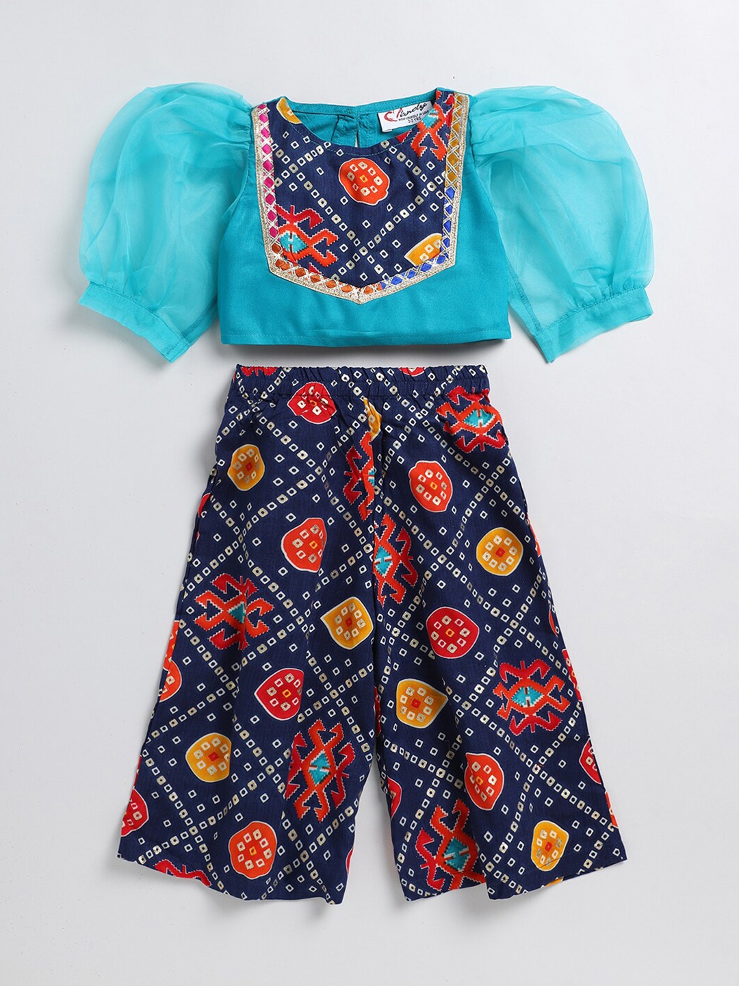 

M'andy Girls Printed Top With Palazzos, Blue
