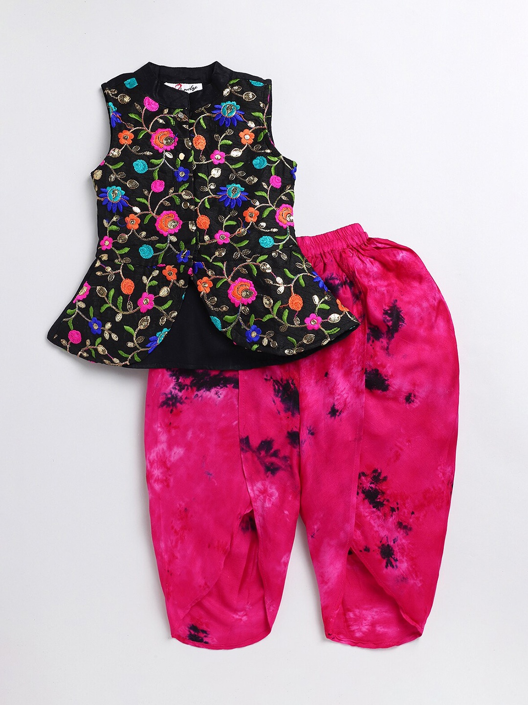 

M'andy Girls Printed Top With Dhoti Pant, Black