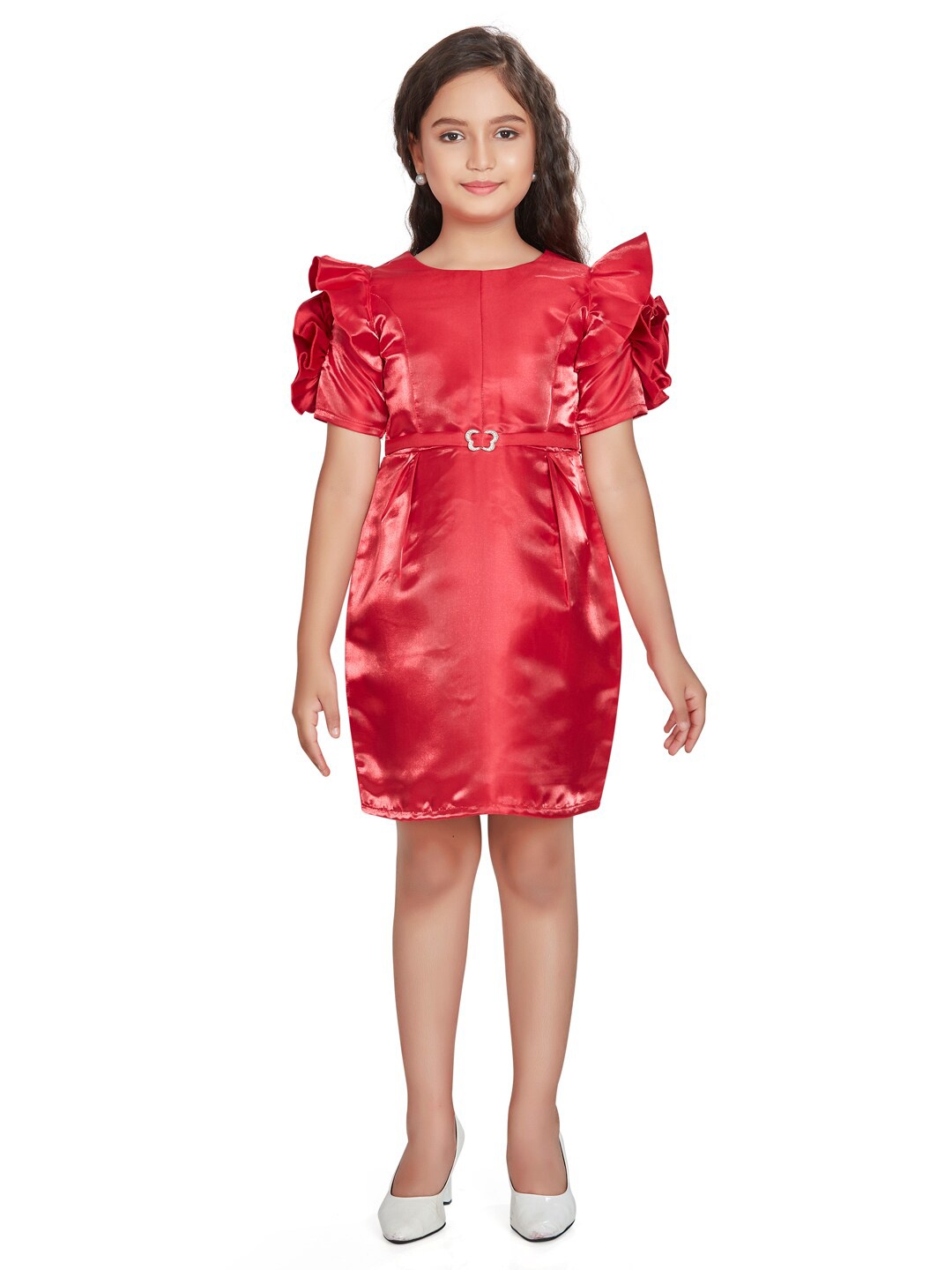 

Peppermint Flutter Sleeve Sheath Above Knee Dress, Red