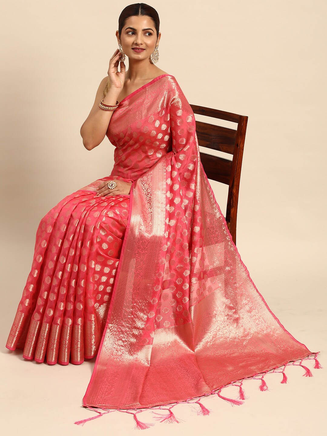 

Mitera Ethnic Motifs Woven Design Saree, Peach