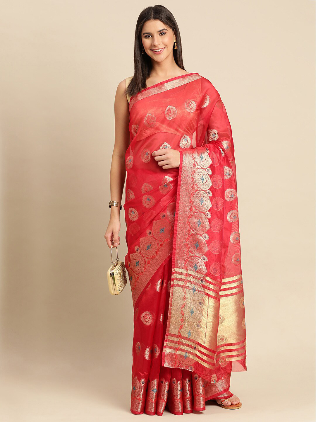 

Mitera Woven Design Zari Organza Saree, Maroon