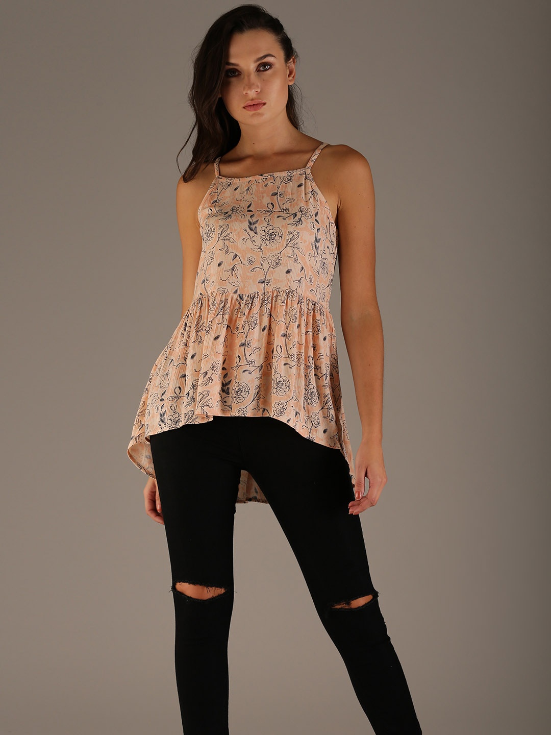 

Flying Machine Women Peach-Coloured Floral Print Top