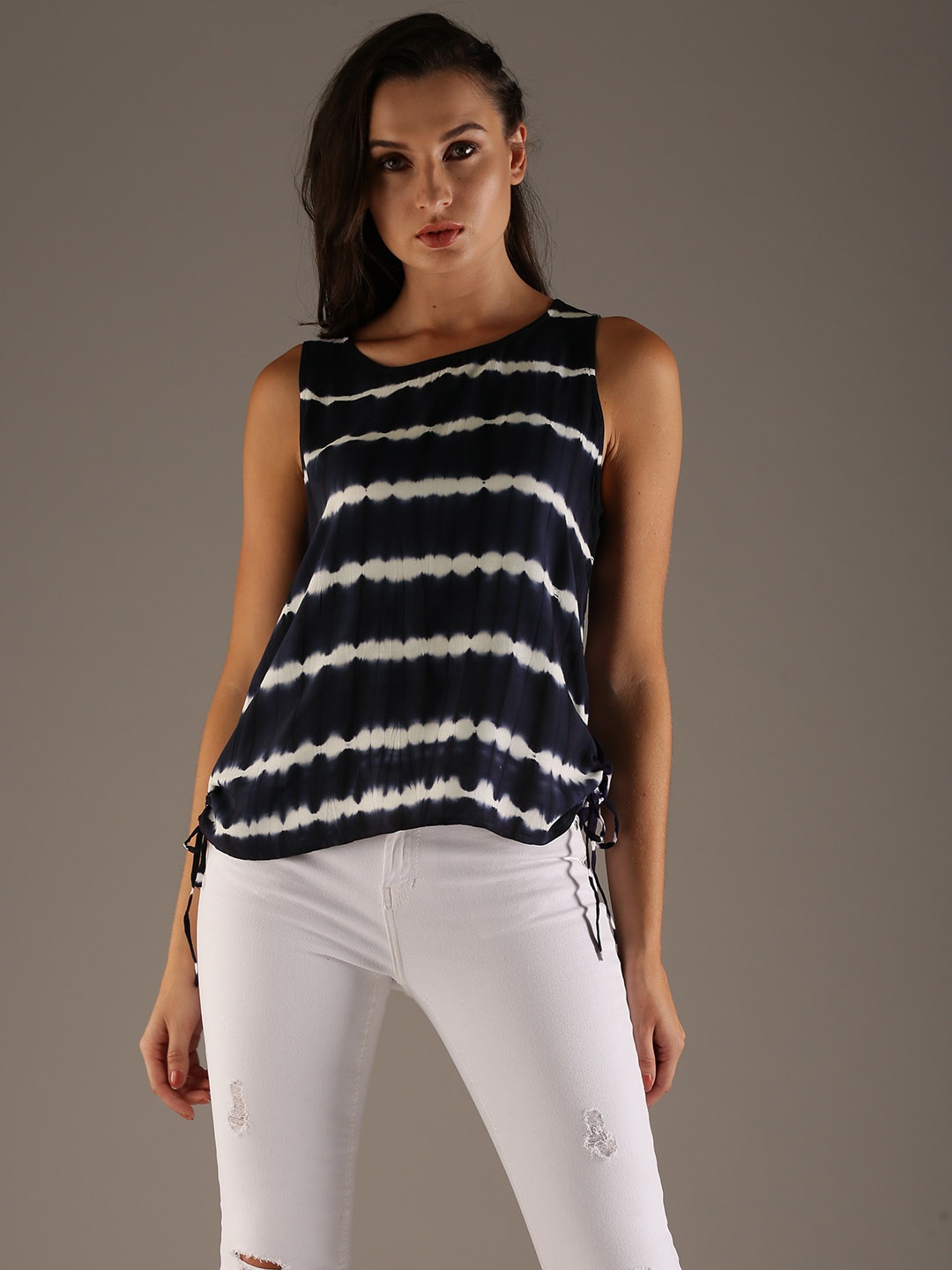 

Flying Machine Women Navy Blue Striped Top