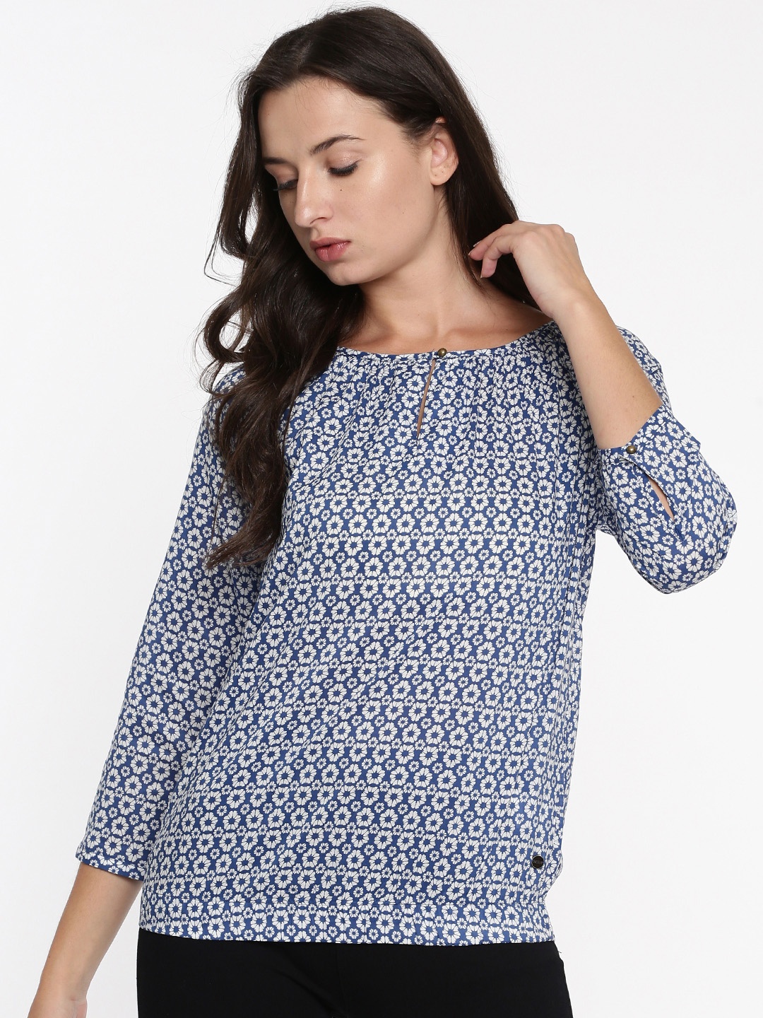 

U.S. Polo Assn. Women Blue Floral Print Blouson Top