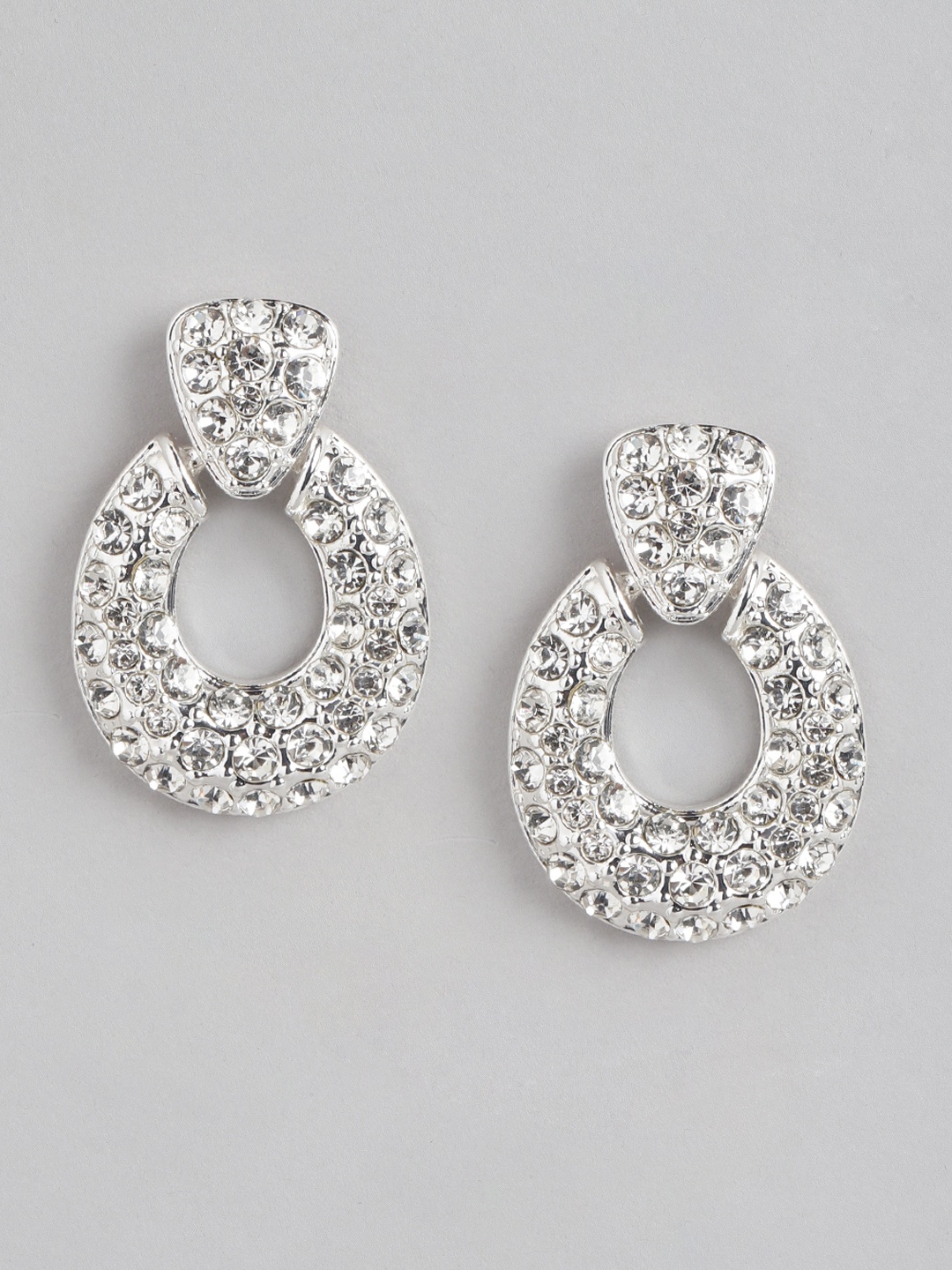 

Forever New Rhodium-Plated CZ Studded Circular Drop Earrings, Silver