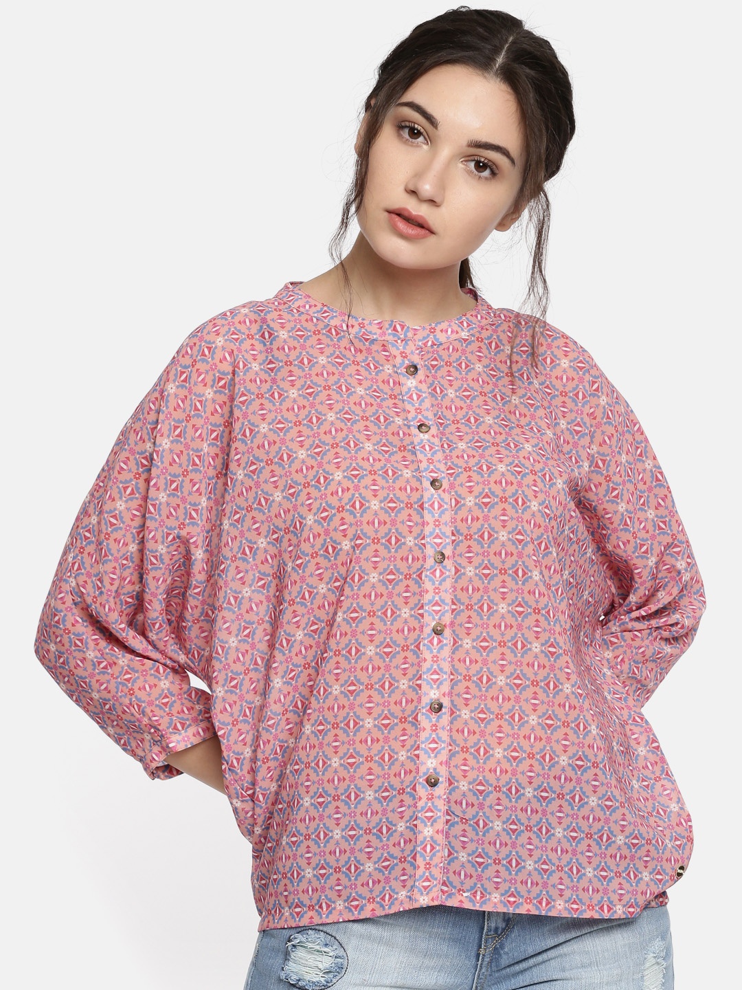 

U.S. Polo Assn. Women Women Pink Printed Shirt Style Boxy Top