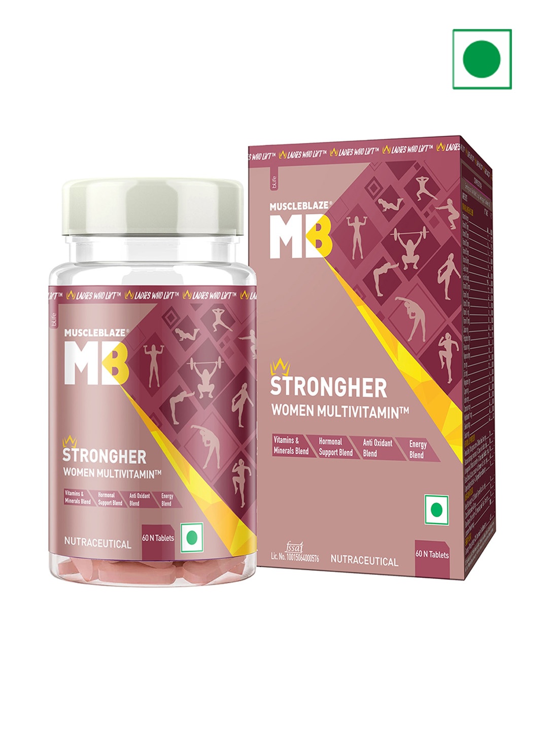 

MuscleBlaze Women StrongHer Multivitamin Tablets - 60 Tablets, Pink