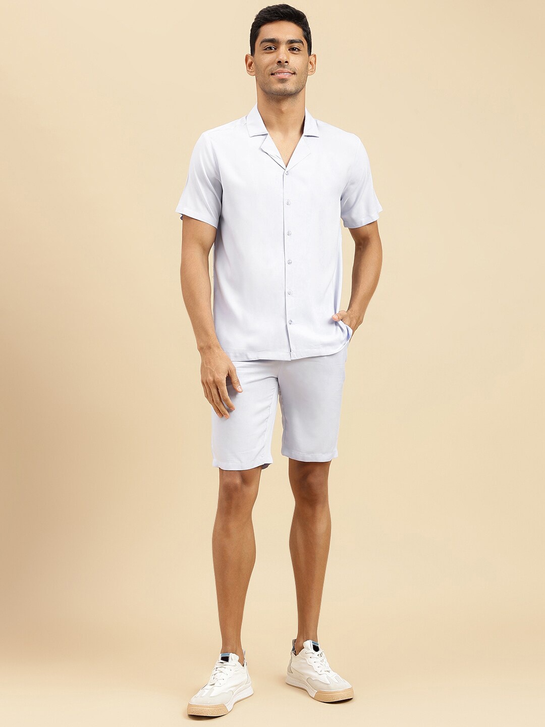 

Sangria Cuban Collar Shirt With Shorts, Blue