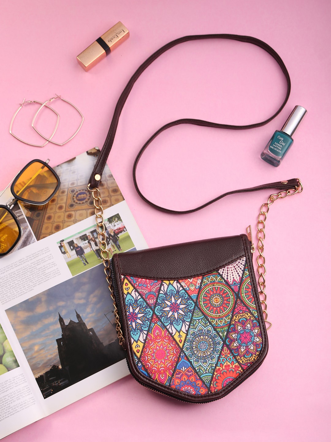

LIKAA Printed PU Bucket Handheld Bag, Brown