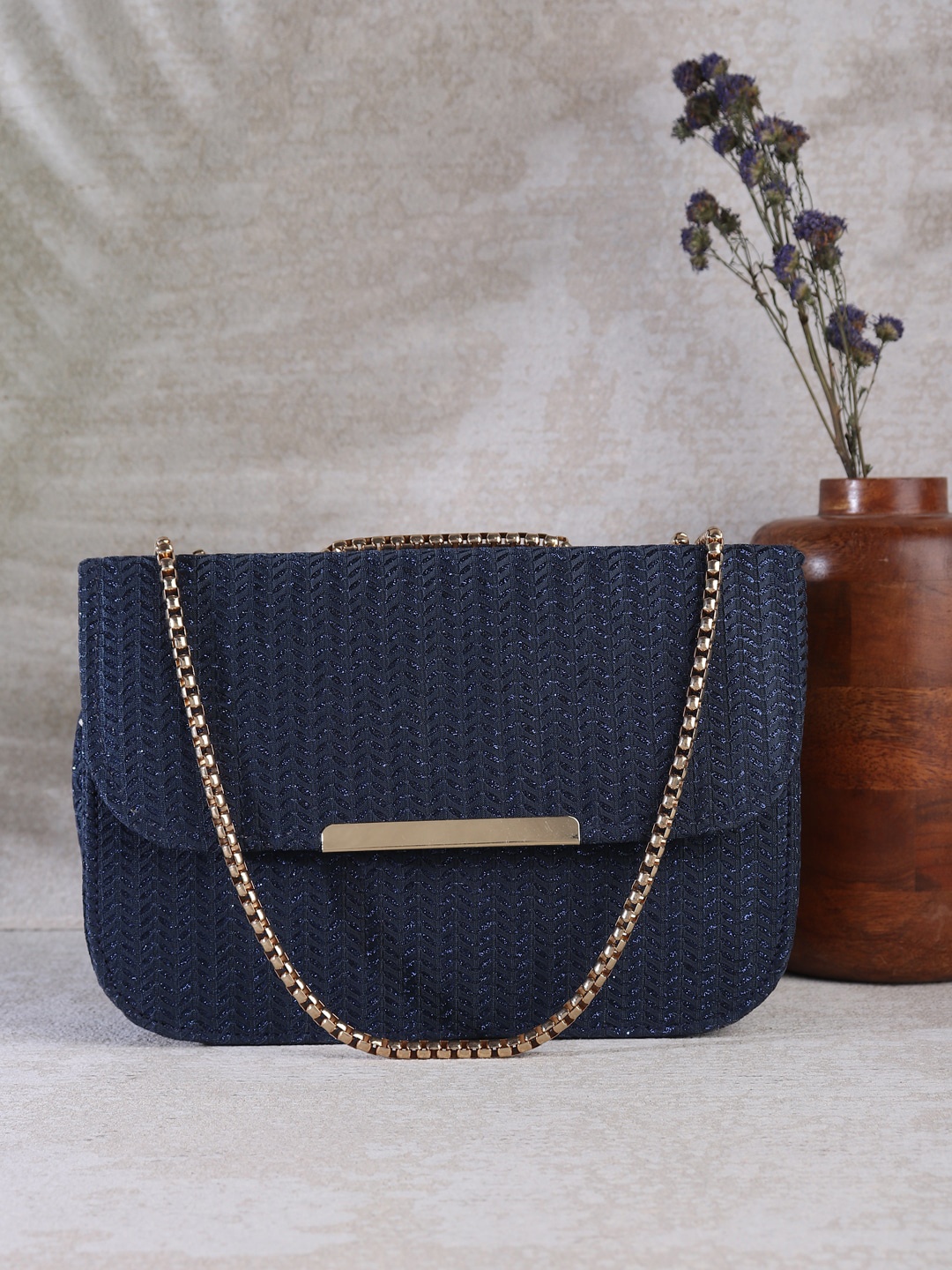

LIKAA Embellished Structured Sling Bag, Blue