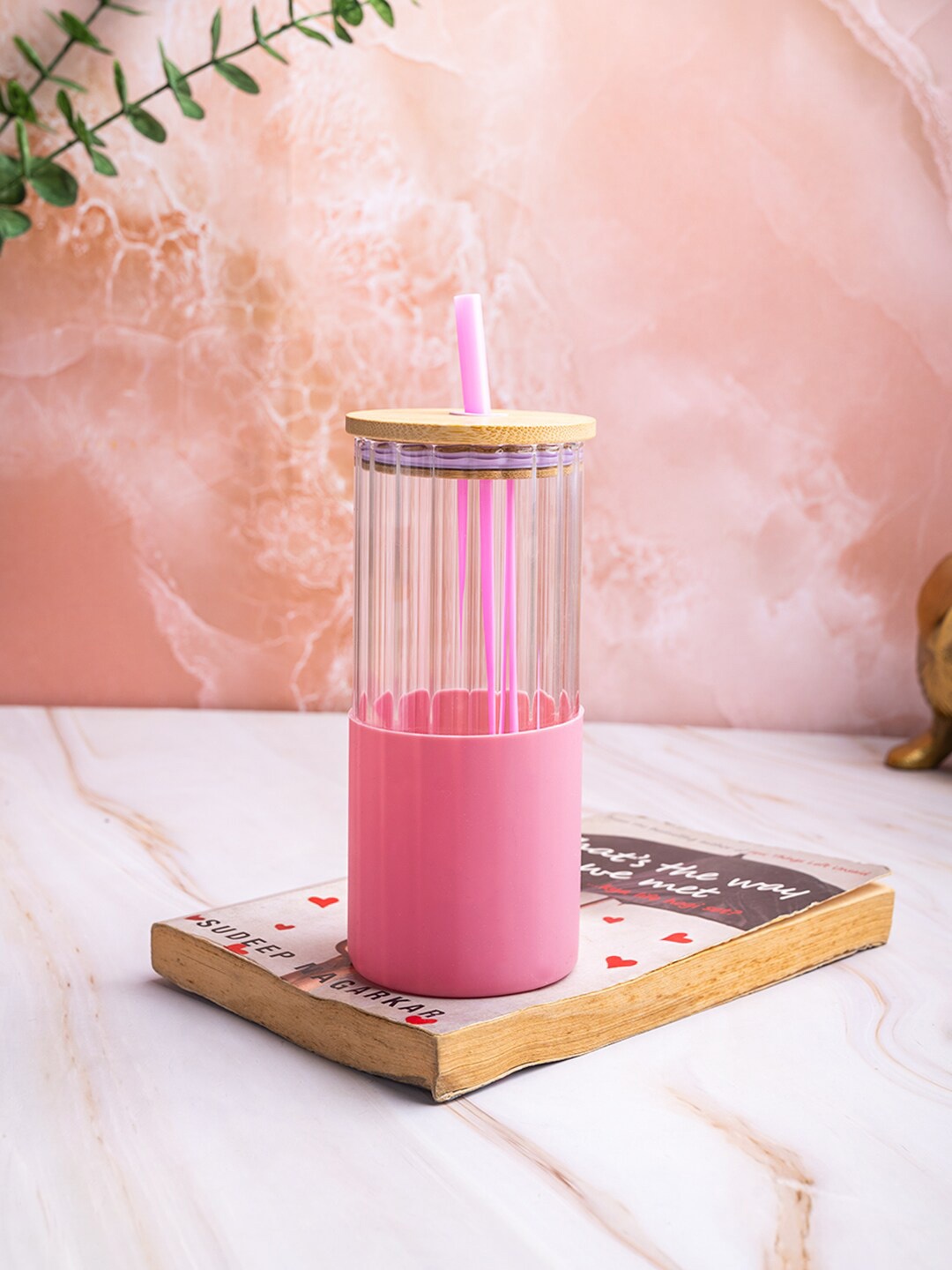 

MARKET99 Pink & Transparent Glass Sipper Water Bottle