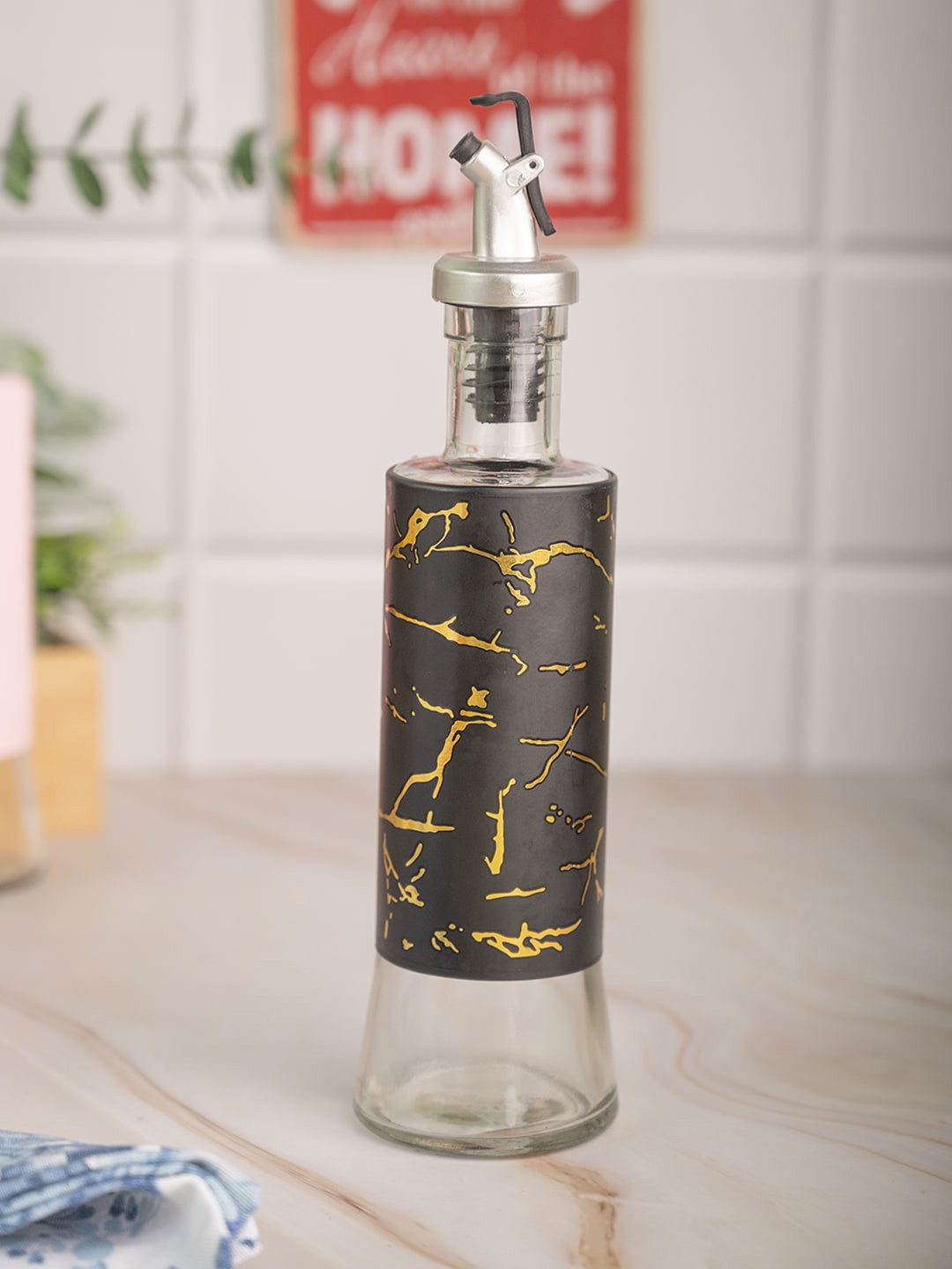 MARKET99 Black & Transparent Printed Marble Oil Dispenser 250 ML