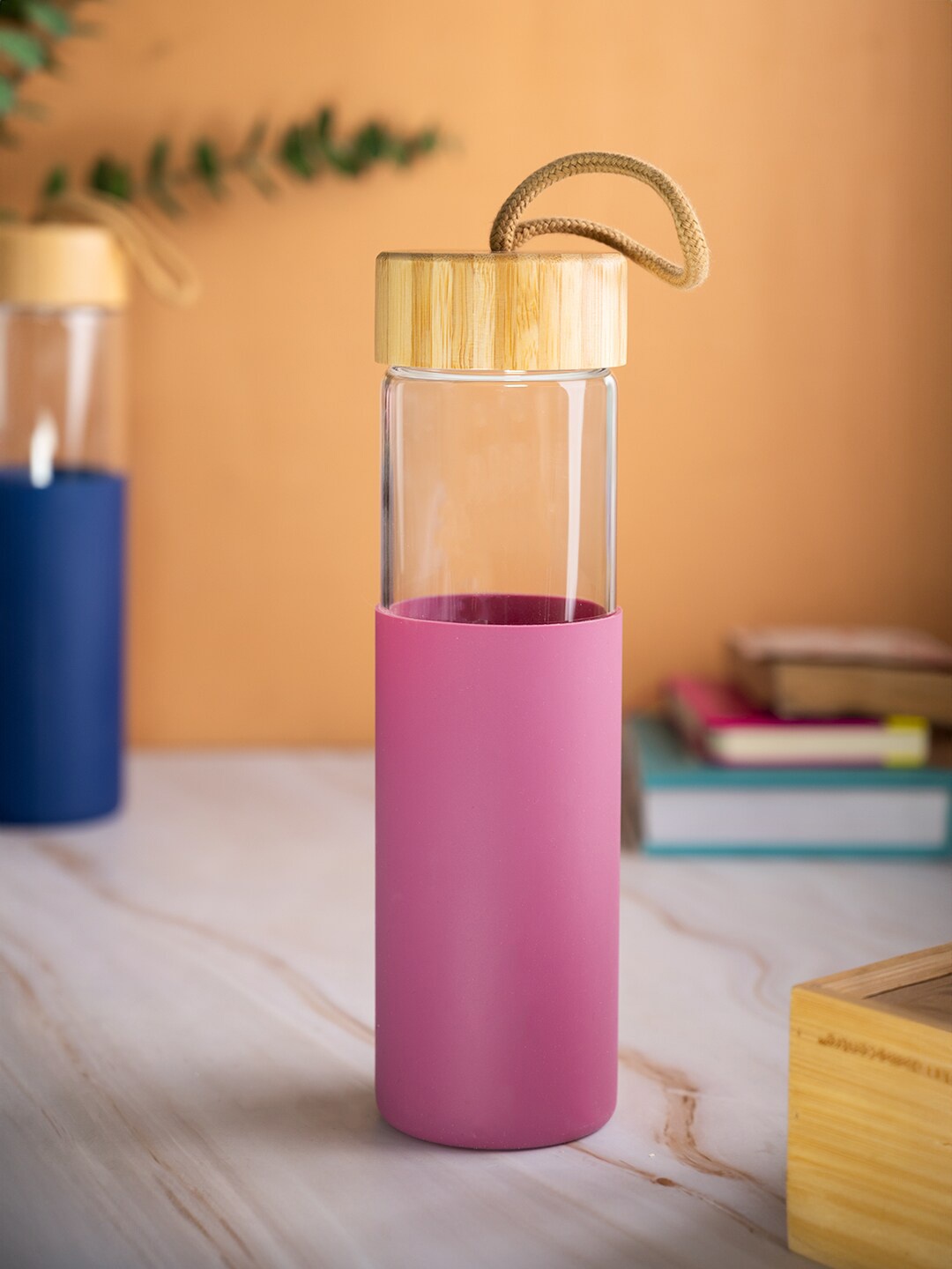 

MARKET99 Pink & Transparent Colourblocked Borosilicate Glass Water Bottle 550 ml