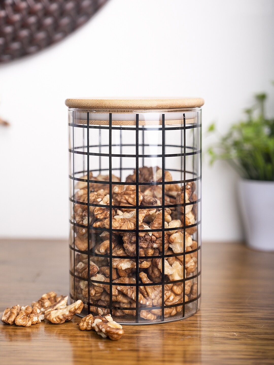 

MARKET99 Transparent & Beige Printed Microwave Safe Borosilicate Glass Jar 900 ML