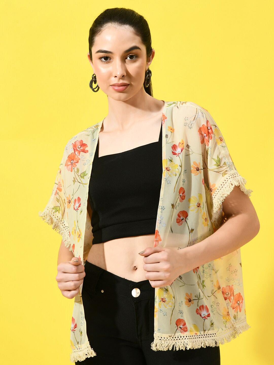 

CHARMGAL Floral Printed Shrug, Yellow