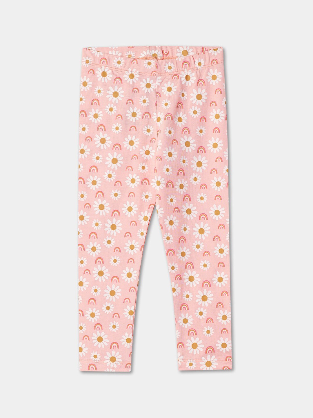 

R&B Girls Floral Printed Cotton Ankle Length Leggings, Pink