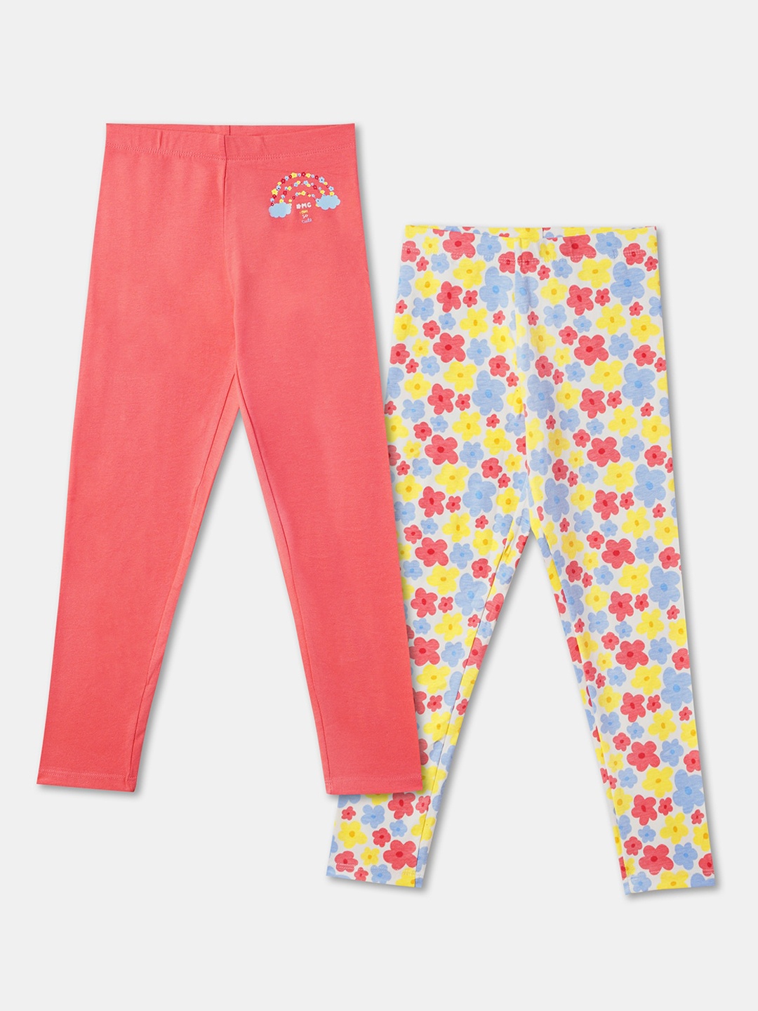

R&B Girls Pack Of 2 Printed Ankle Length Leggings, Peach