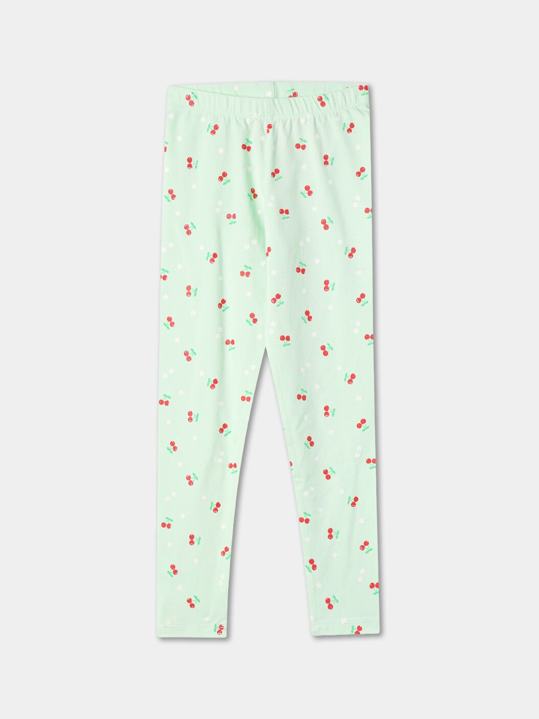

R&B Girls Printed Mid Rise Cotton Leggings, Green
