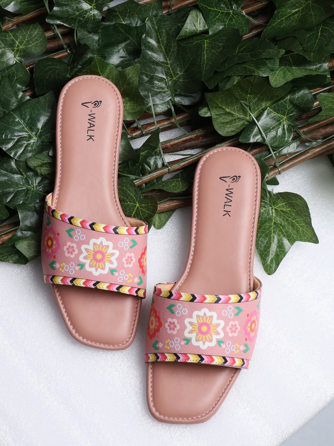 

V-WALK Printed Open Toe Flats, Peach