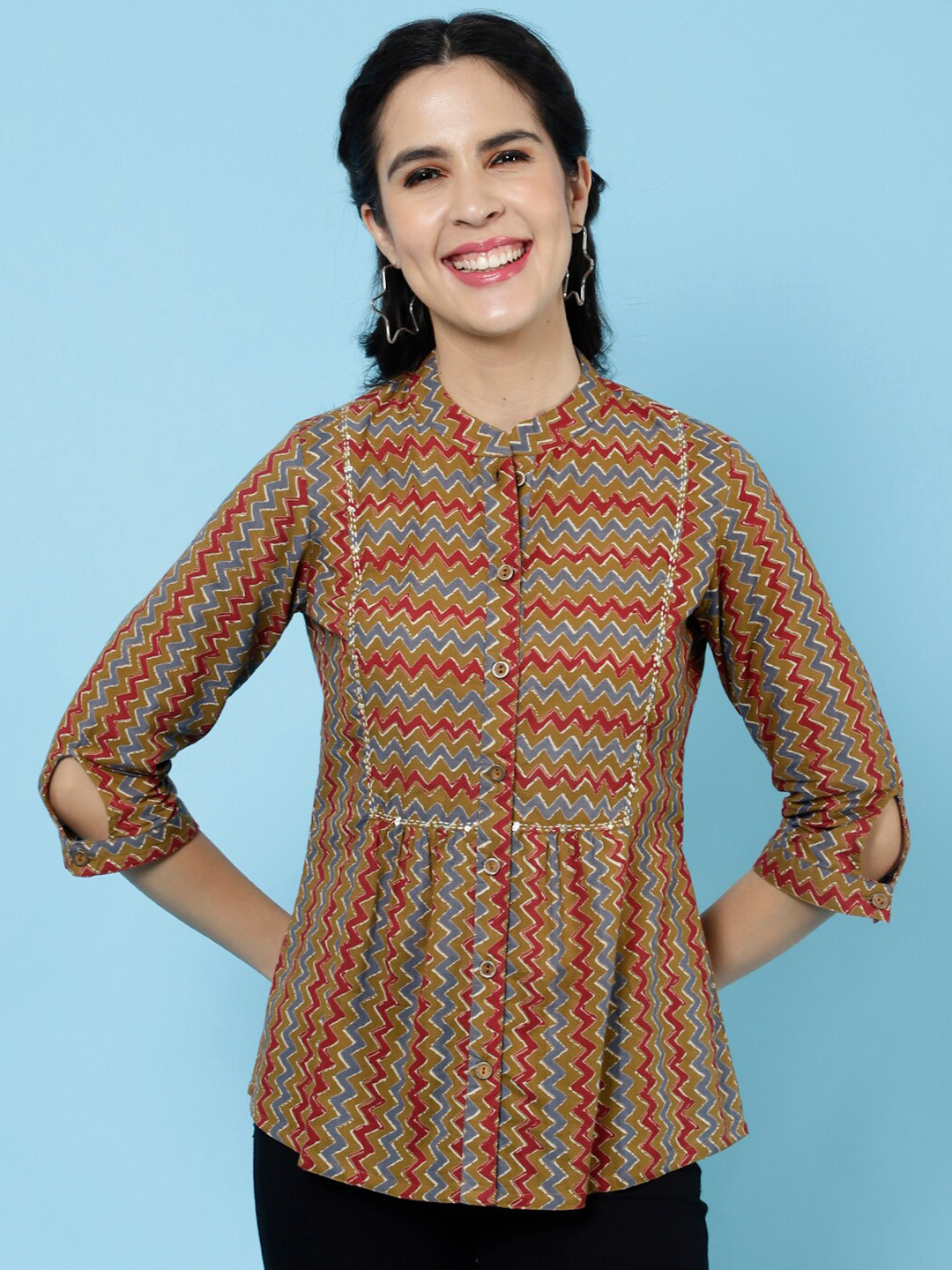 

Jaipur Kurti Women Zig-Zag Printed Top, Brown