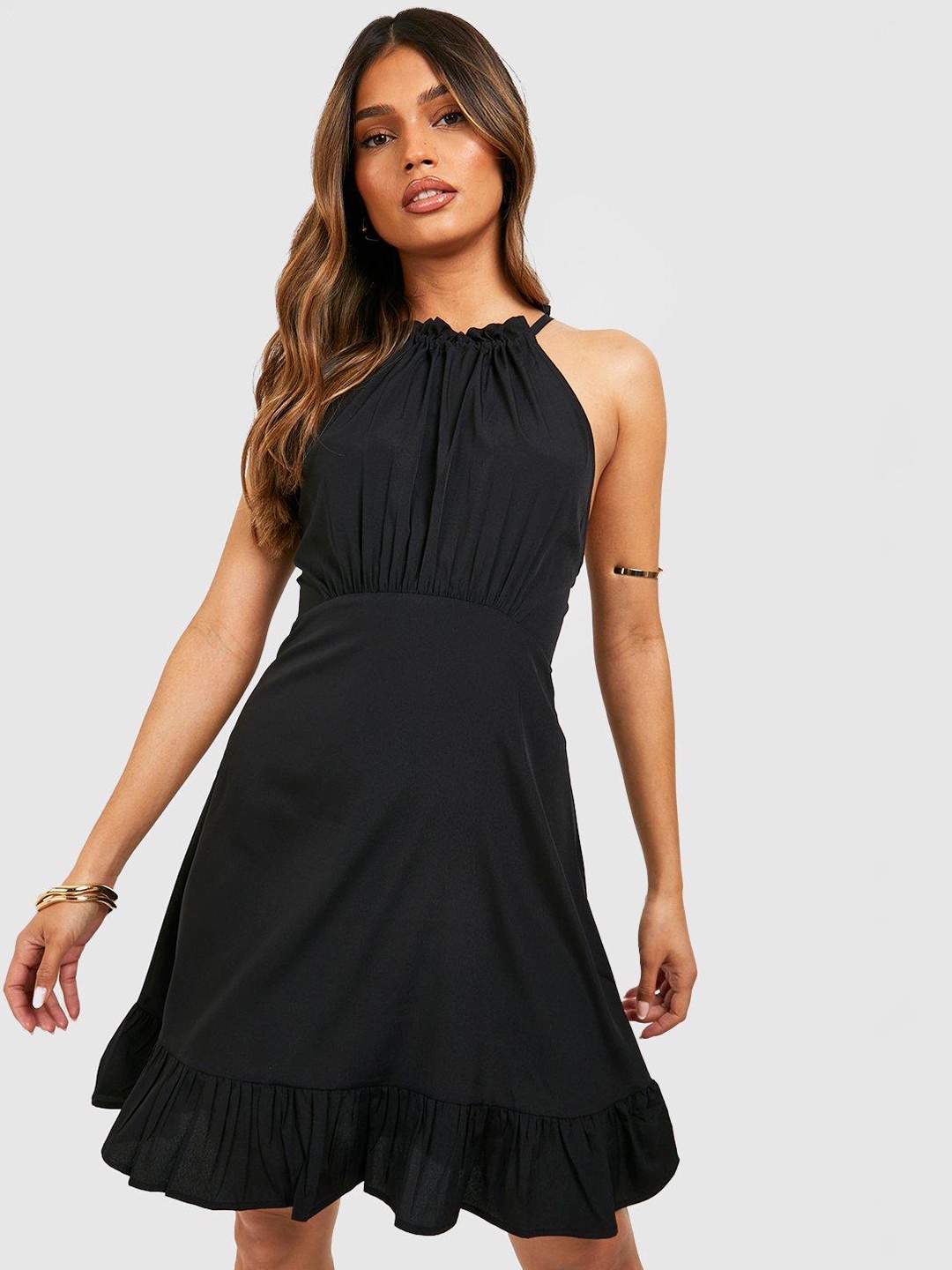 

Boohoo Solid A-Line Dress, Black