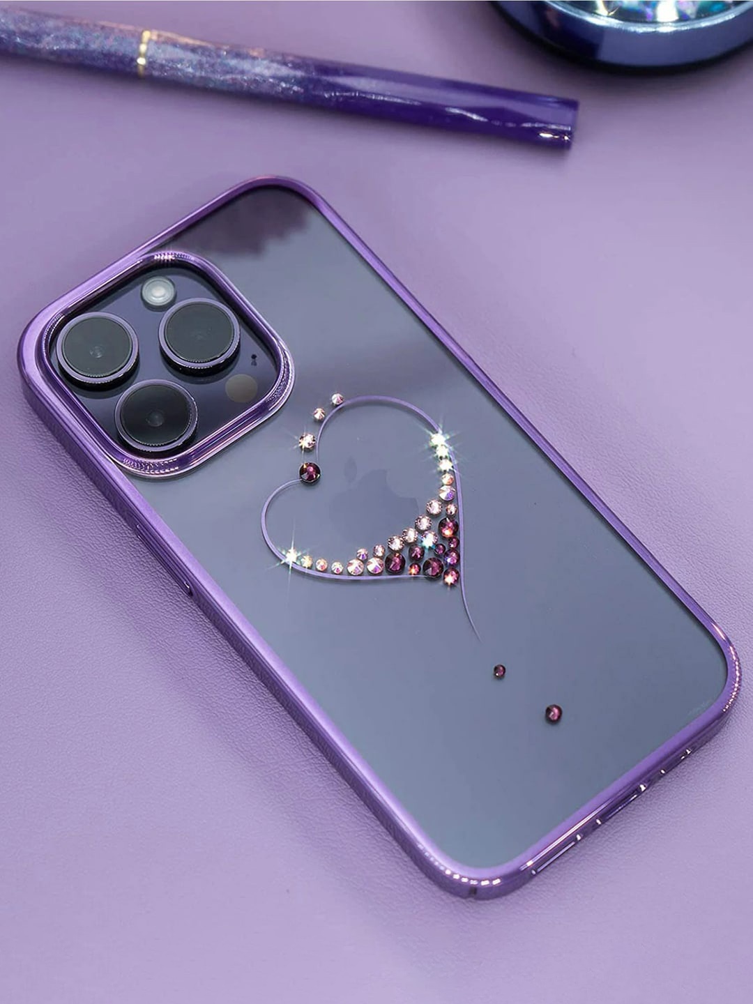 

TREEMODA Embellished Cute Heart Clear Protective Shockproof iPhone 14 Pro P, Purple