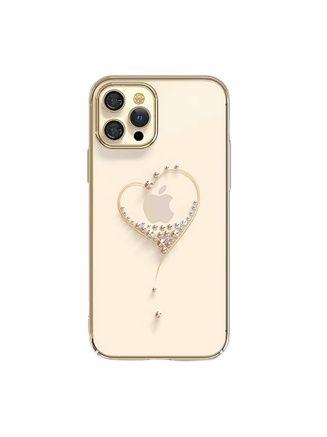 

TREEMODA Gold-Plated Trim Crystal Heart-Shaped Shockproof iPhone 14 Clear Phone Back Case, Transparent